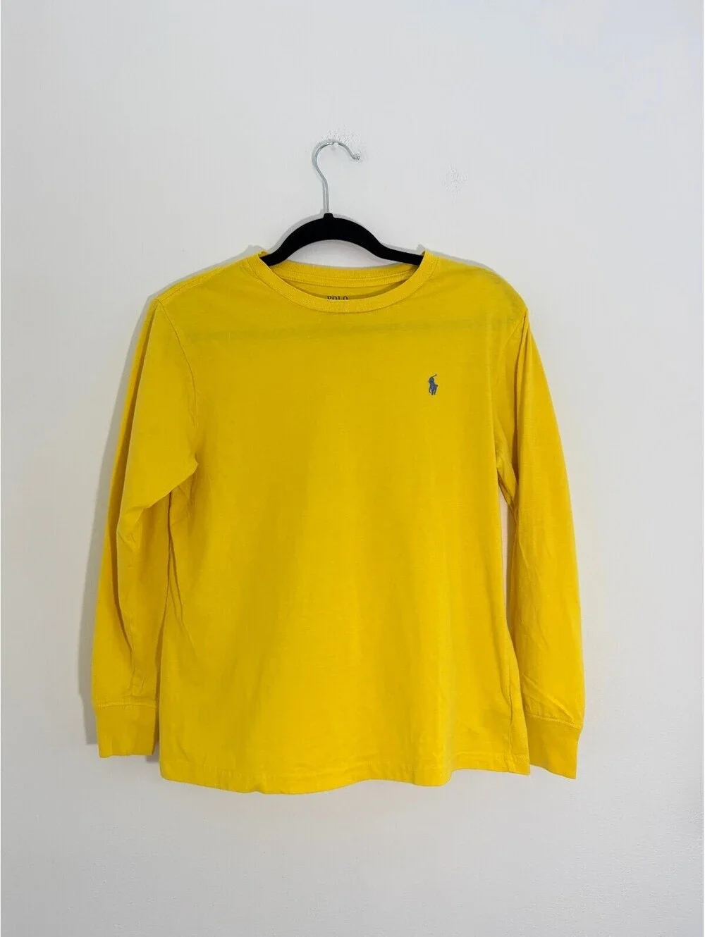 Polo Ralph Lauren Boys Yellow Long Sleeve Cotton T-Shirt Pony Logo Size L 14-16